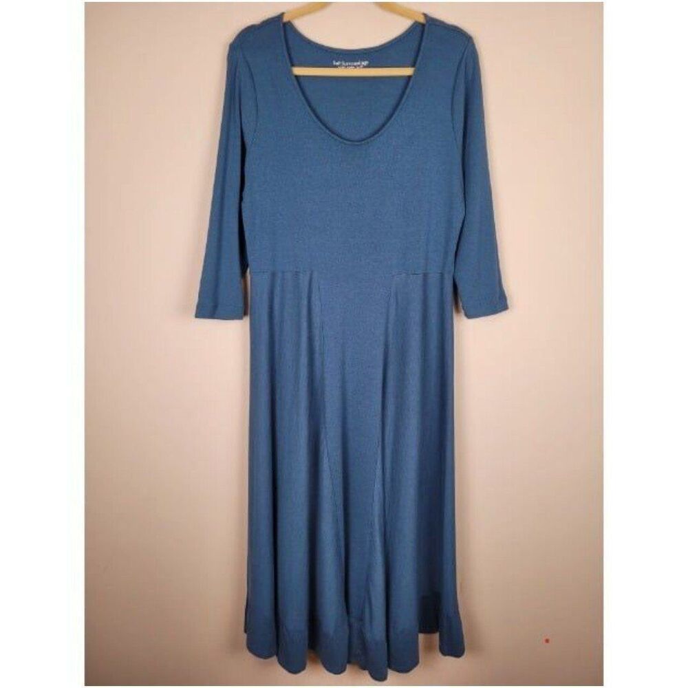 Soft Surroundings Size L Jersey Maxi Dress 3/4 Sleeve Scoop Neck Teal Green